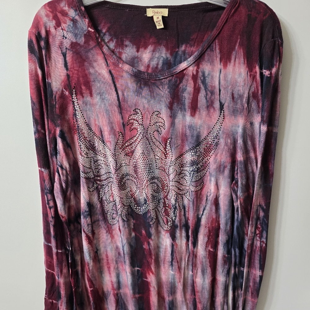Reba Women's Long Sleeve Tie-Dye Top - Burgandy and Blue